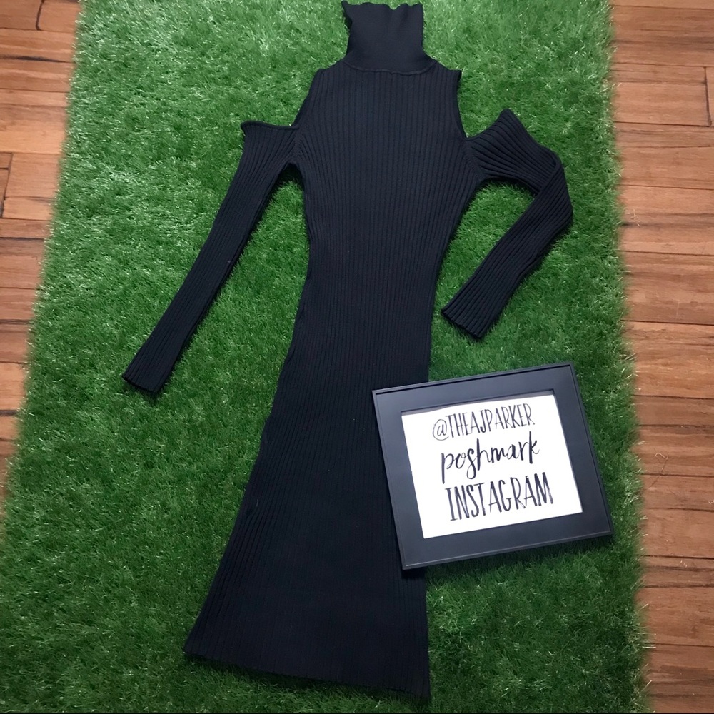 Fashion Nova Cold Shoulder Knit Dress - Black